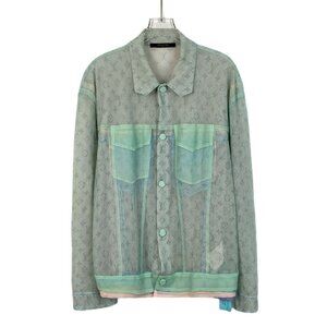 Louis Vuitton Sheer Monogram Jacket Mens Button-Up Size 50 Mint Green Polyamide